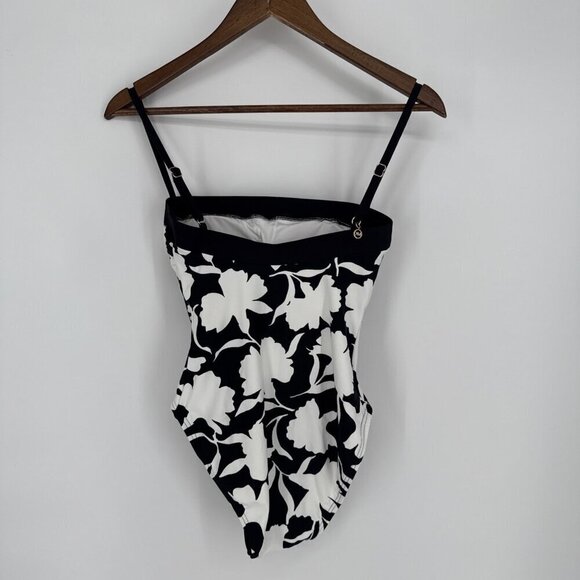 Michael Kors Womens Size 4 Black White Printed Square-Neck One-Piece Swimsuit - Picture 4 of 6